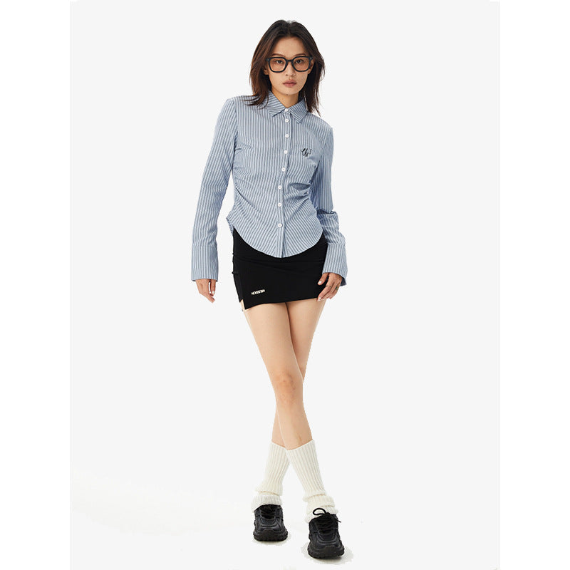 Embroidered Stripe Long Sleeve Shirt