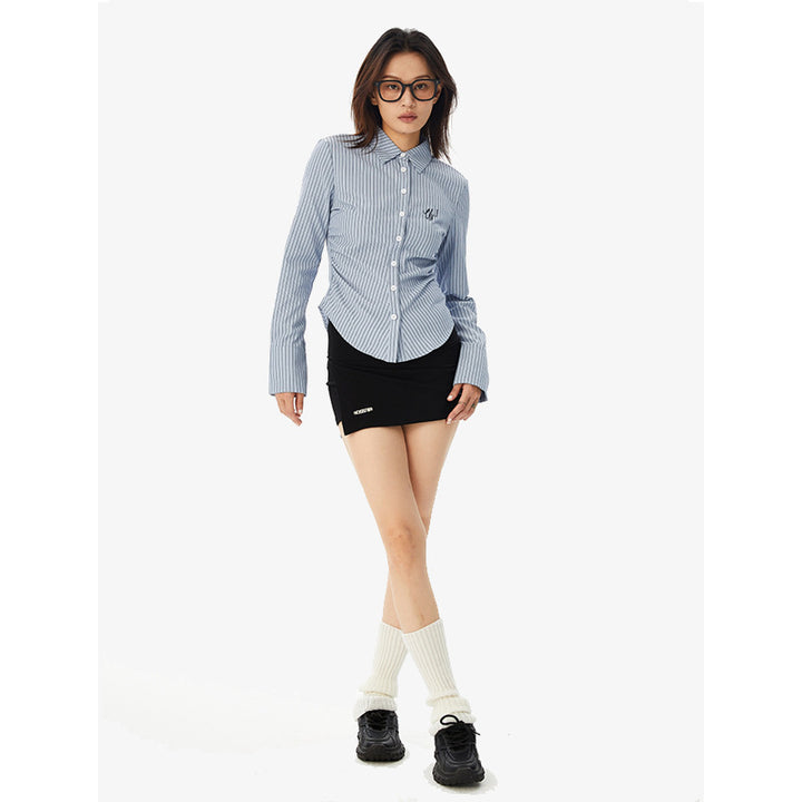 Embroidered Stripe Long Sleeve Shirt