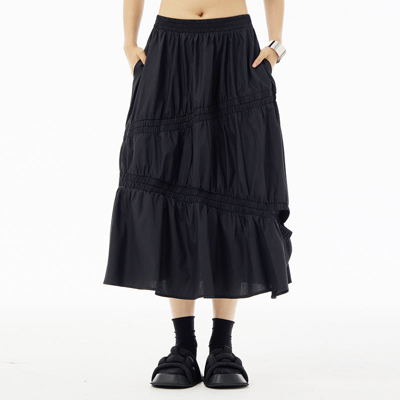 Gathered tiered long skirt