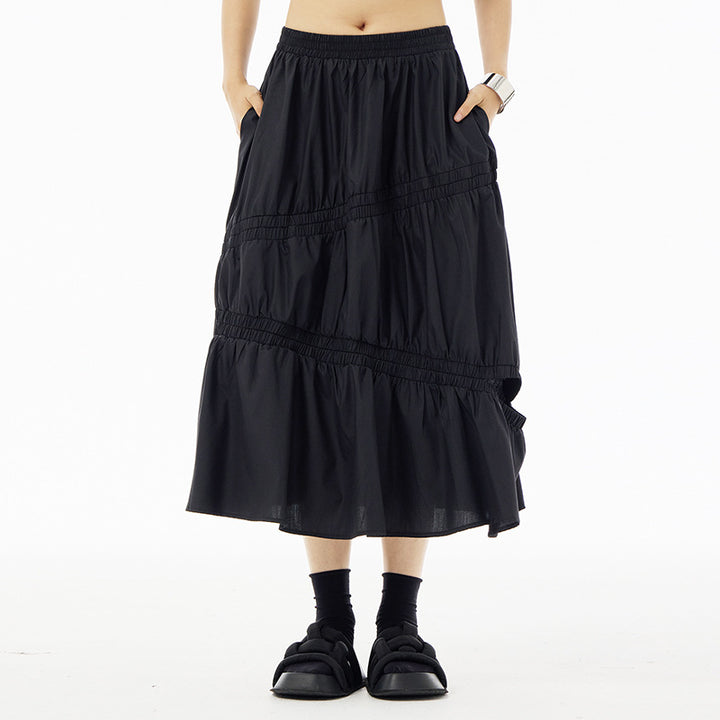 Gathered tiered long skirt