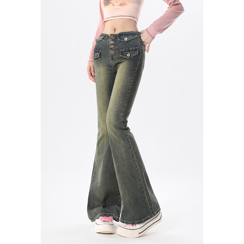 Front Design High Waist Flare Pants