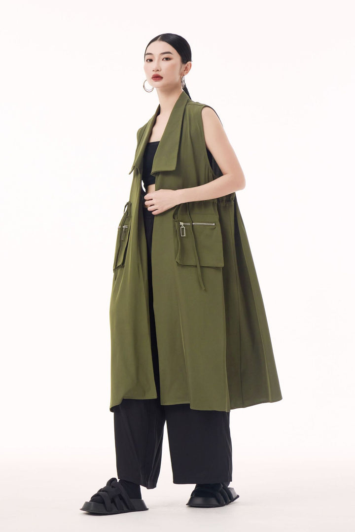 Large pocket sleeveless vest dress