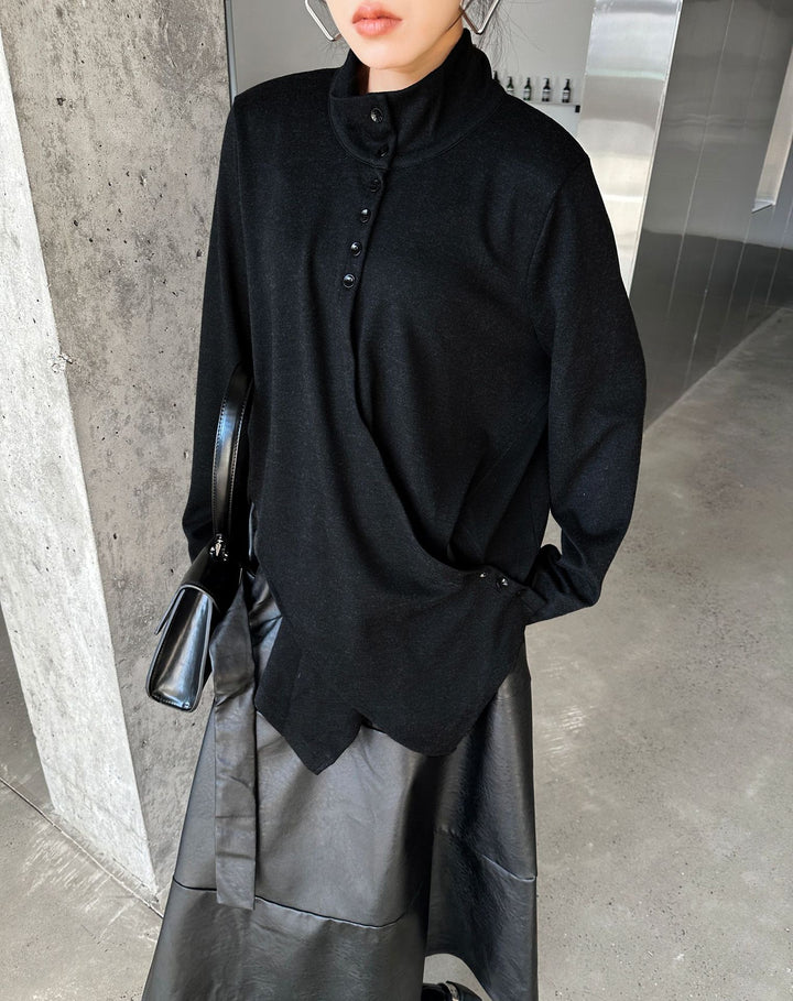 Asymmetry stand collar T-shirt