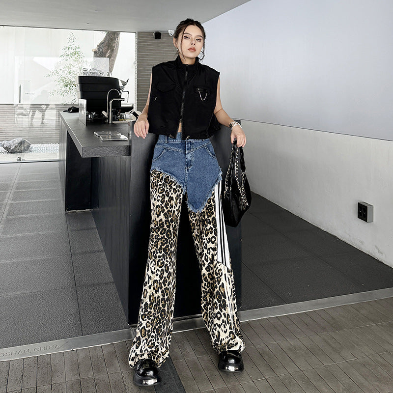 Leopard high waist side line jeans