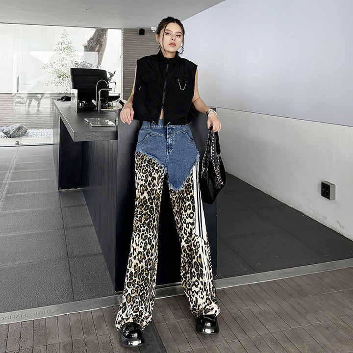 Leopard high waist side line jeans