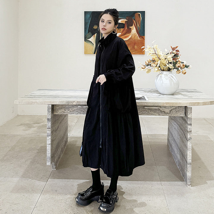 Pleated design big pocket  onepiece