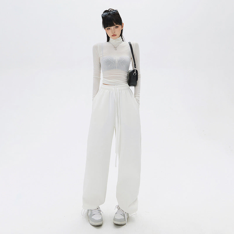 Simple drawstring design casual pants