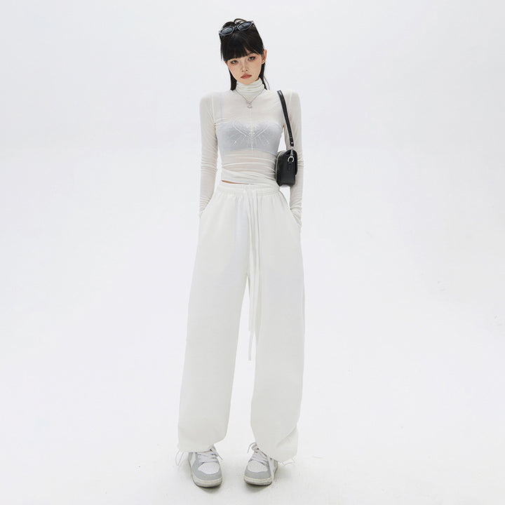 Simple drawstring design casual pants