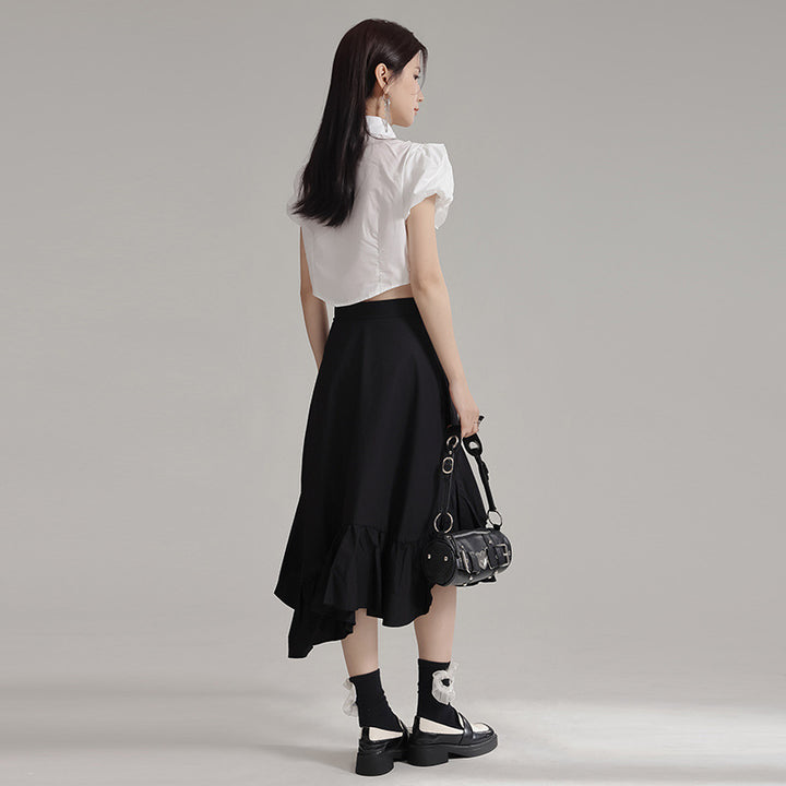 Asymmetry Semi Flare Gathered Skirt