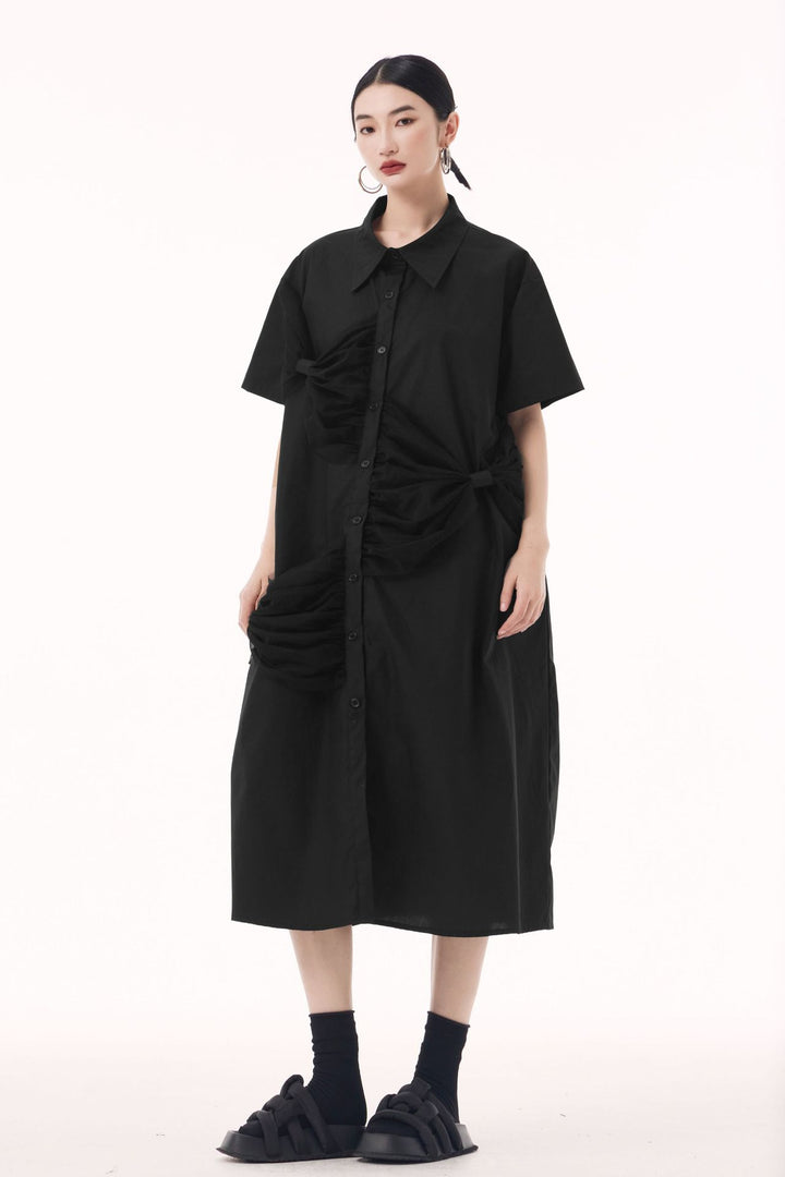 Bow short sleeve shirt dress