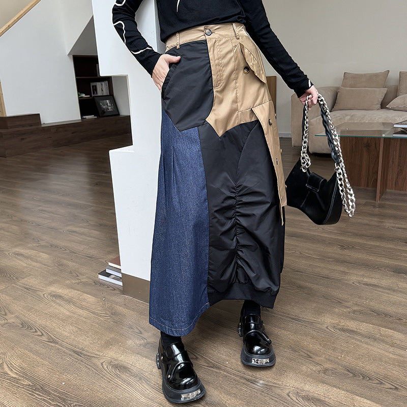 Wash denim patchwork A line skirt