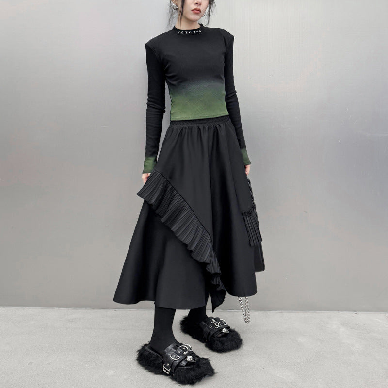 Patchwork pleated A-line skirt