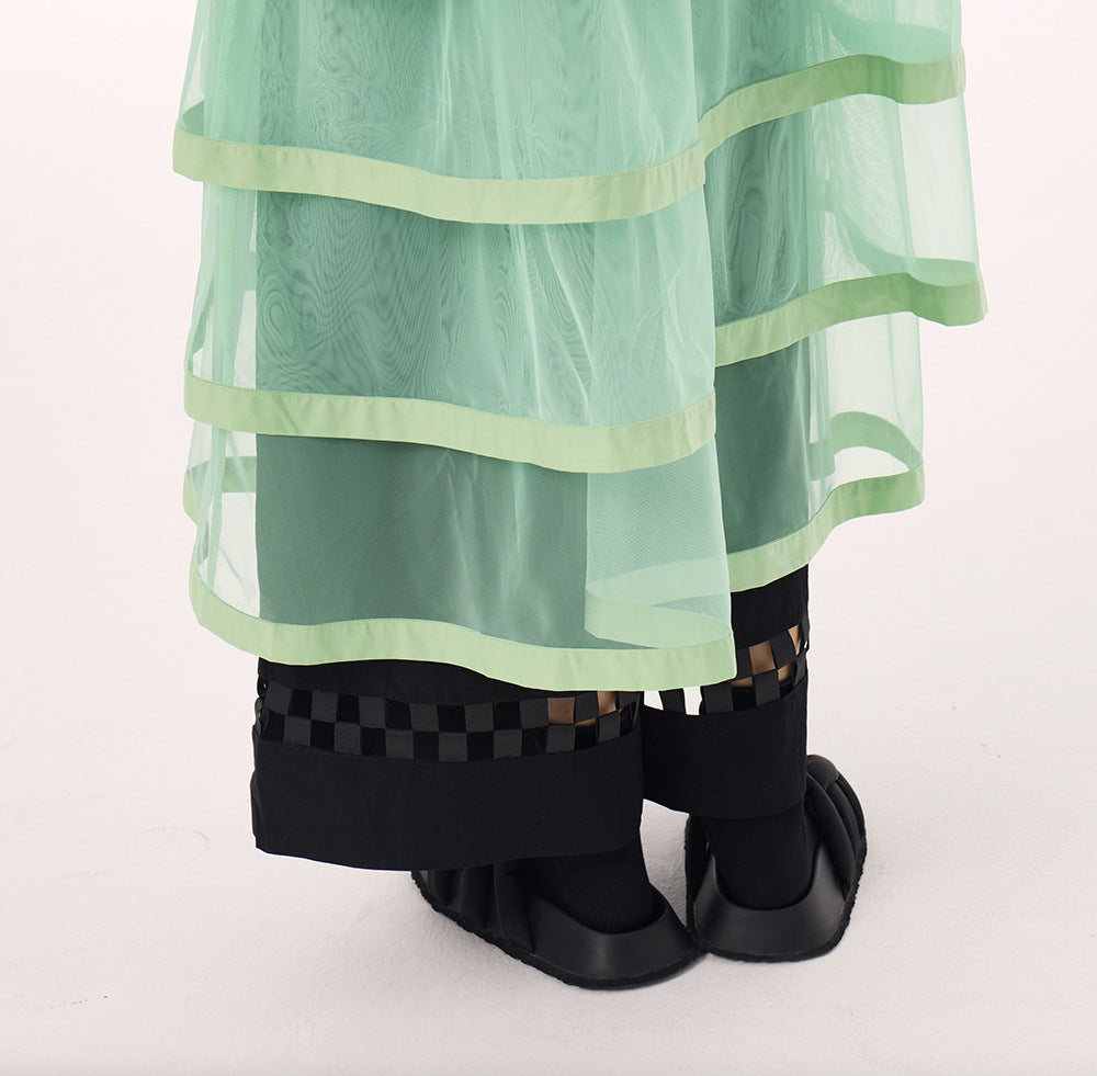 See through tiered vest long dress