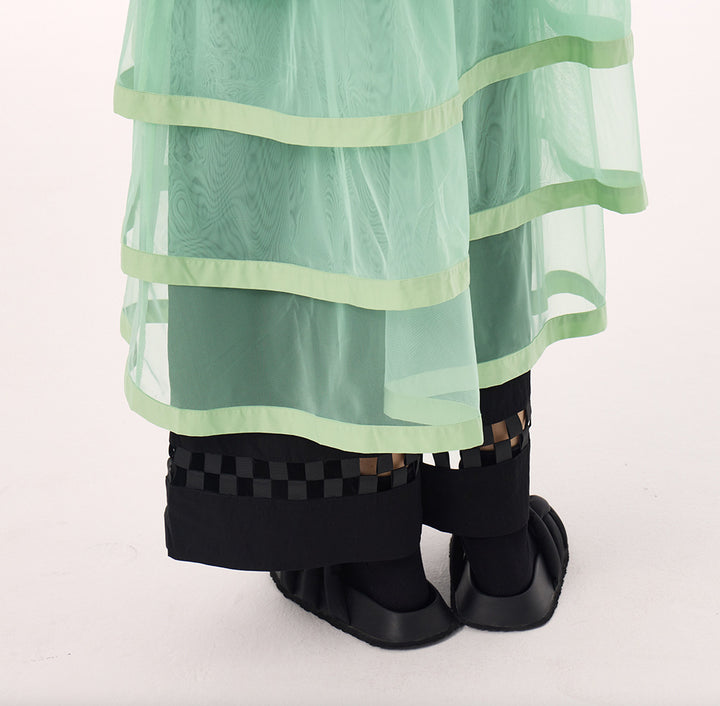 See through tiered vest long dress