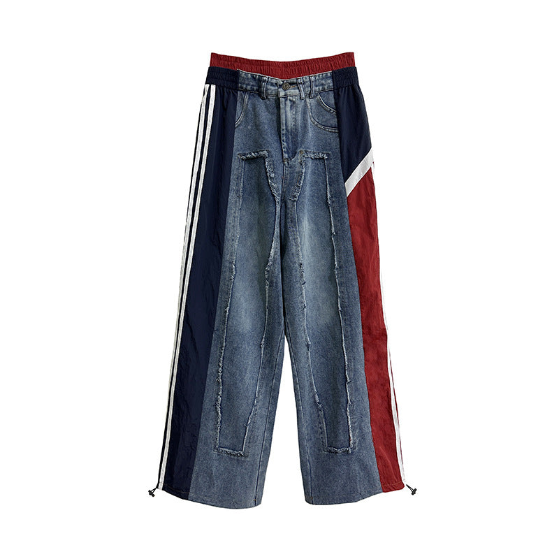 Street color patchwork loose jeans