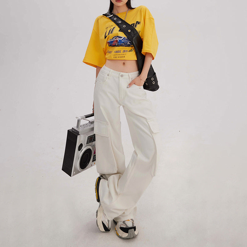 High waist loose wide-leg workwear jeans