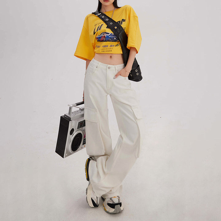 High waist loose wide-leg workwear jeans