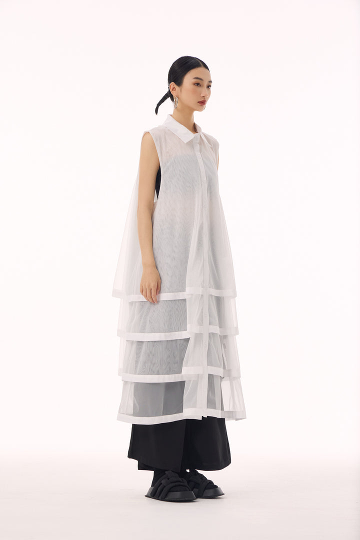 See through tiered vest long dress