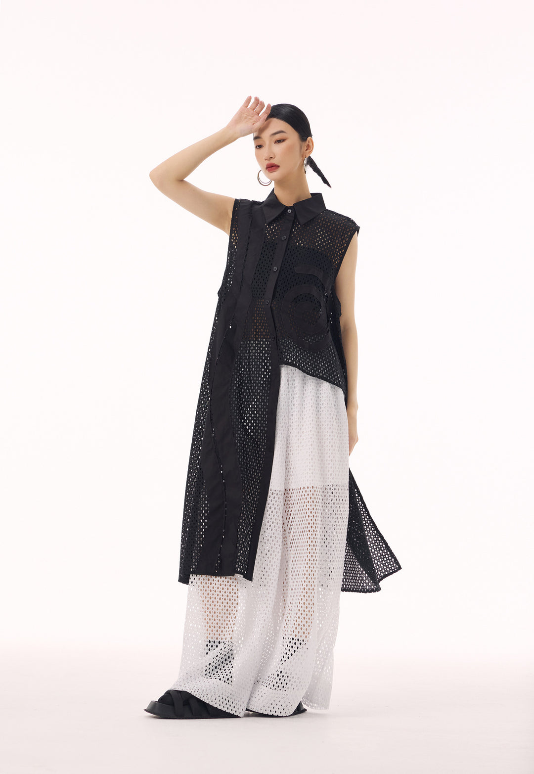 Swirl mesh sleeveless vest dress