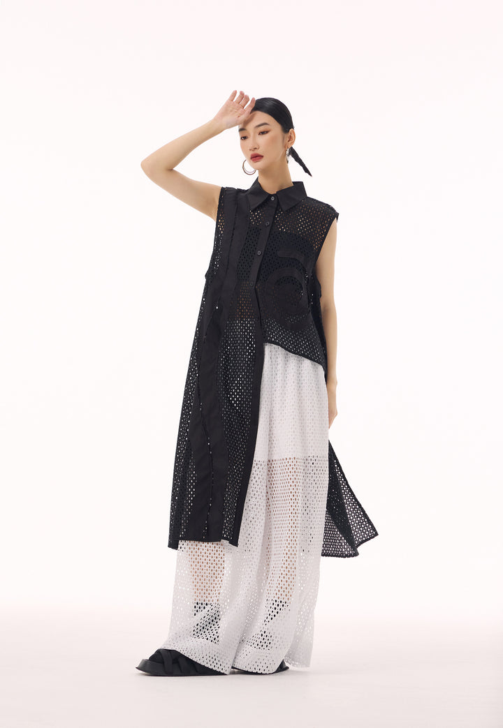 Swirl mesh sleeveless vest dress