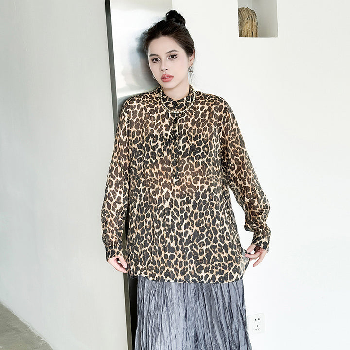 Leopard Print Stand Collar Shirt