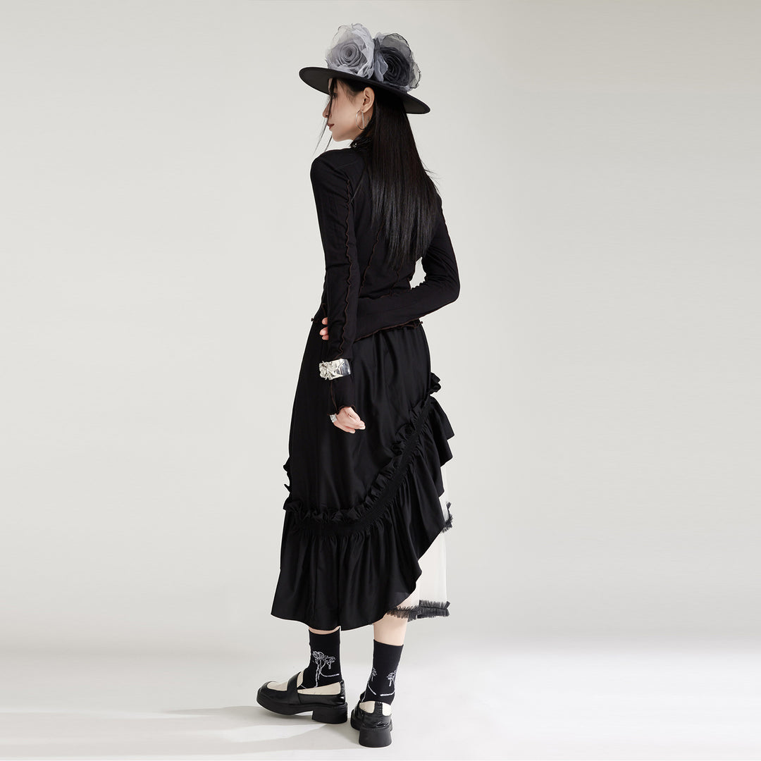 Black slim high neck long sleeve t-shirt