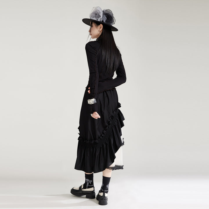 Black slim high neck long sleeve t-shirt