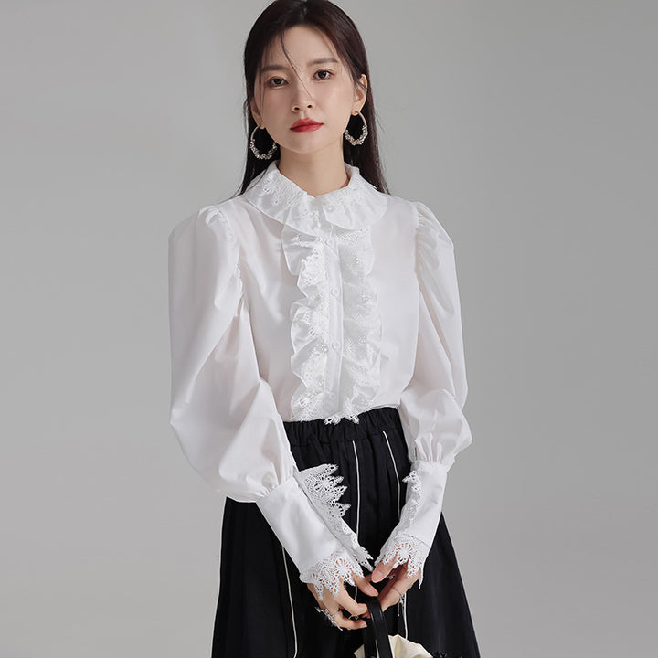 Retro lace flower collar shirt