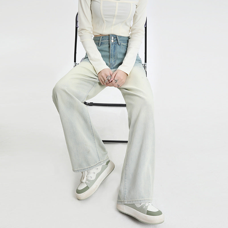 Gradient design straight wide-leg jeans
