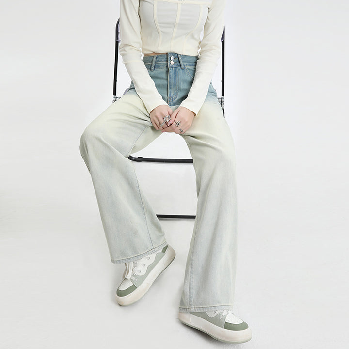 Gradient design straight wide-leg jeans