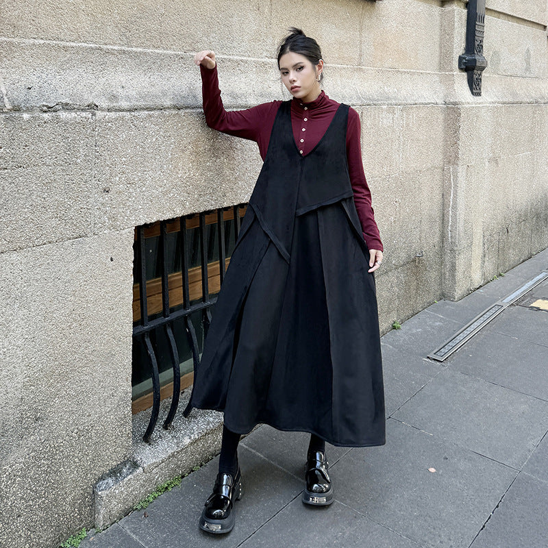 Velvet big skirt vest dress
