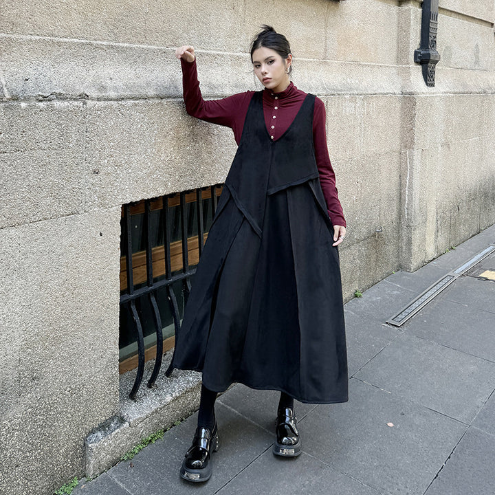 Velvet big skirt vest dress