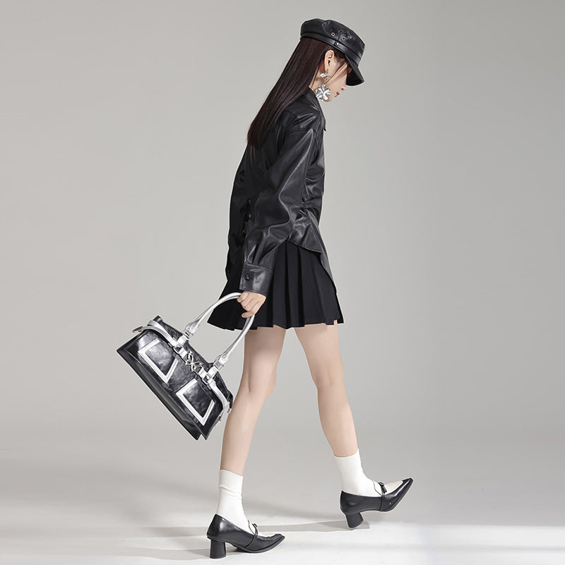Side Tuck PU Leather Shirt
