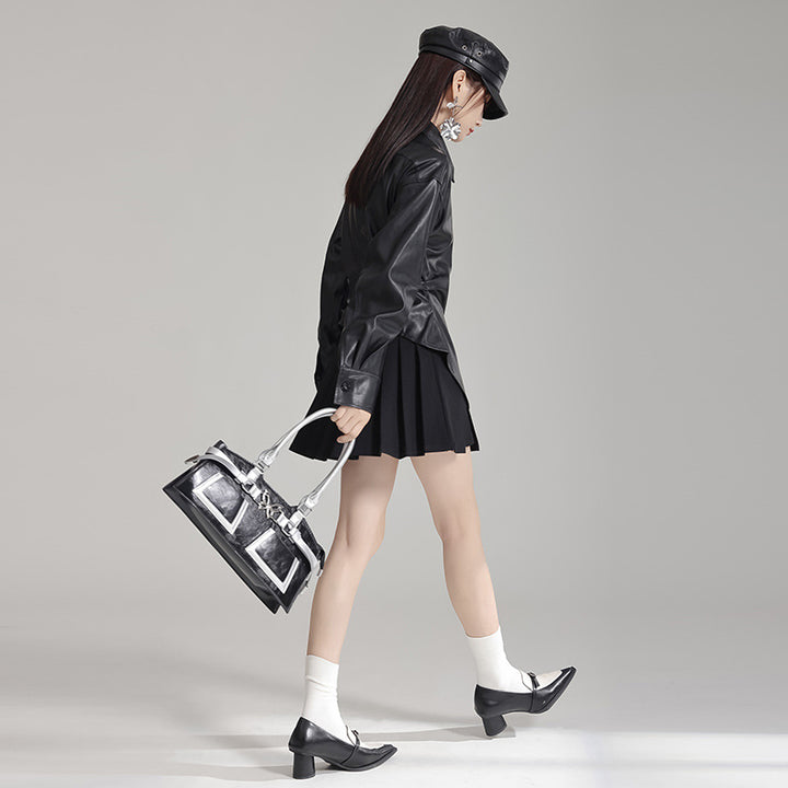 Side Tuck PU Leather Shirt