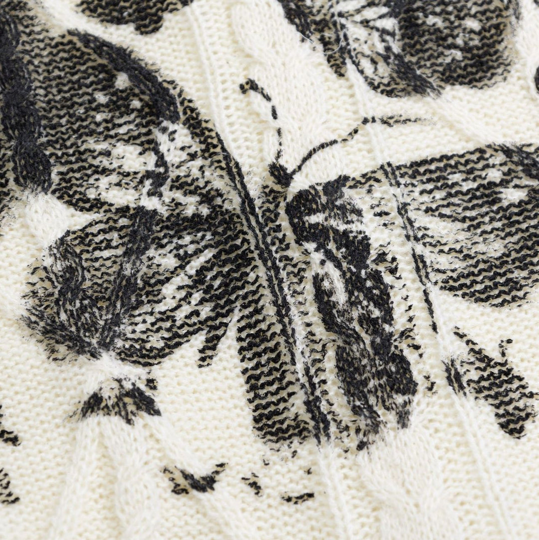 Butterfly Print Knit Pullover Sweater