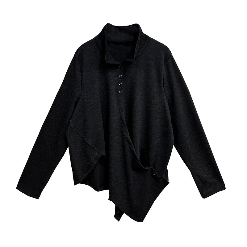 Asymmetry stand collar T-shirt