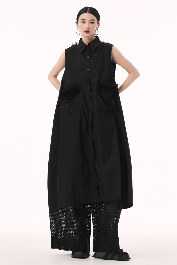 Tulle sleeveless shirt dress