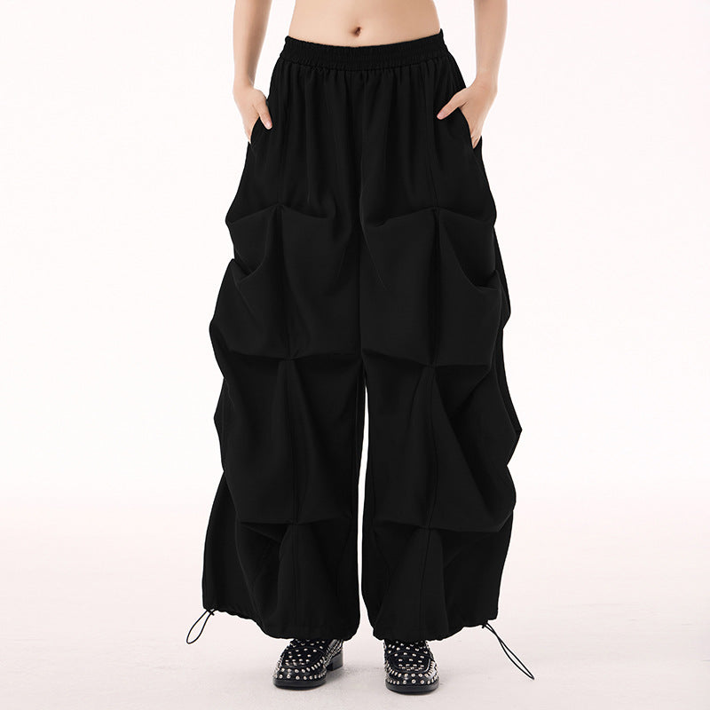 Drawstring casual wide pants