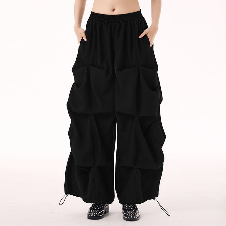 Drawstring casual wide pants