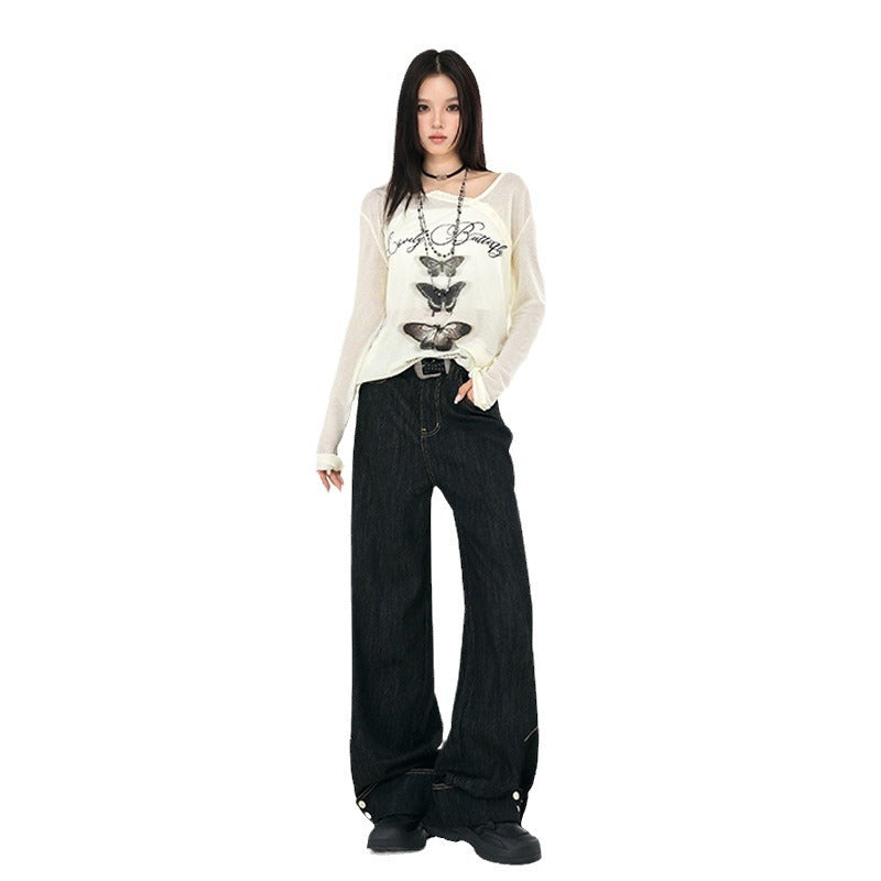 Retro black wide-leg jeans