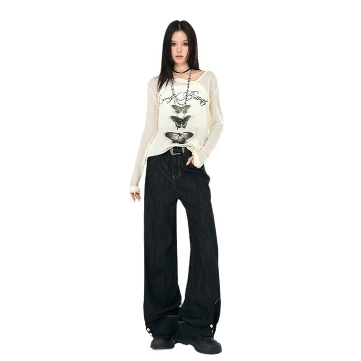 Retro black wide-leg jeans