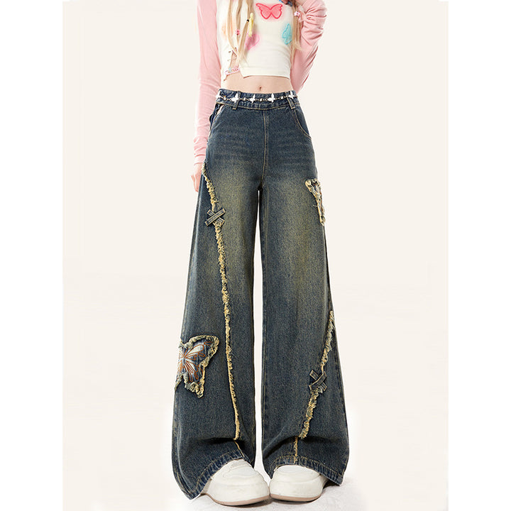 Butterfly Vintage Wide Denim Pants