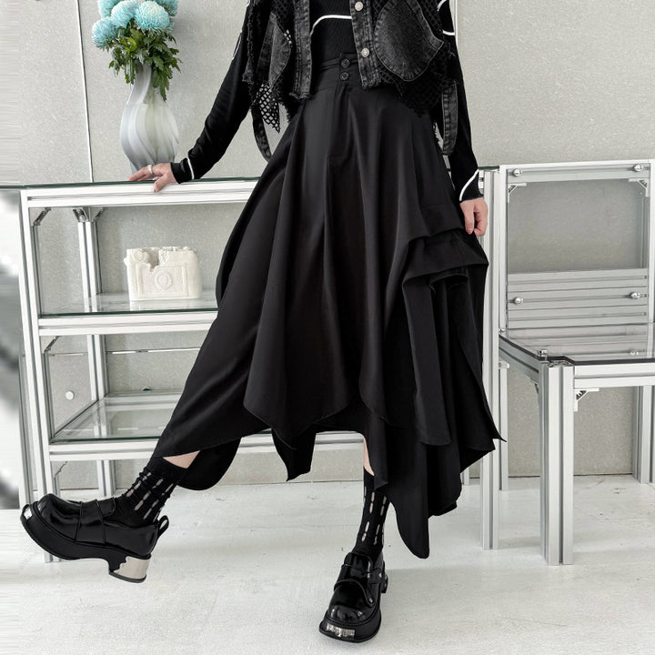 Side Tuck Flare Long Skirt