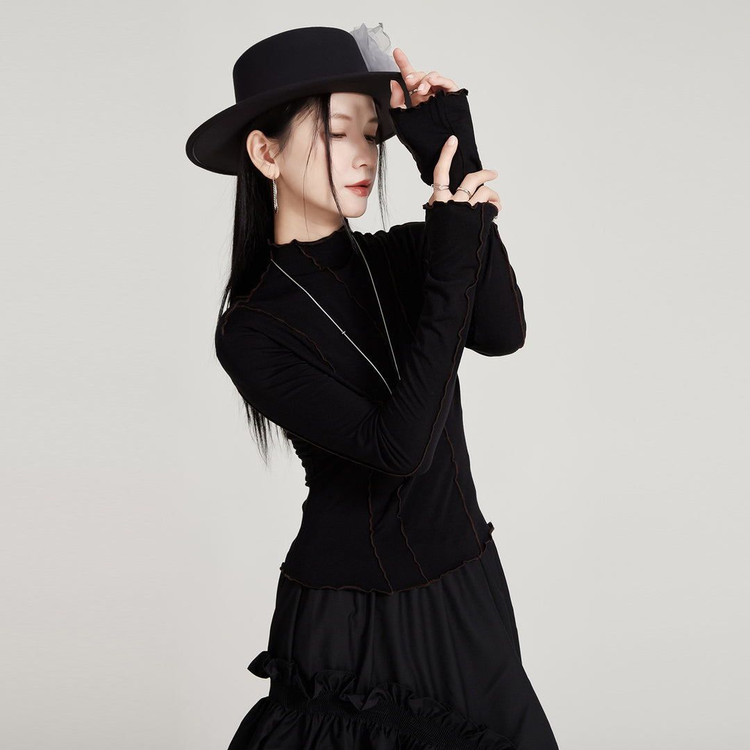 Black slim high neck long sleeve t-shirt