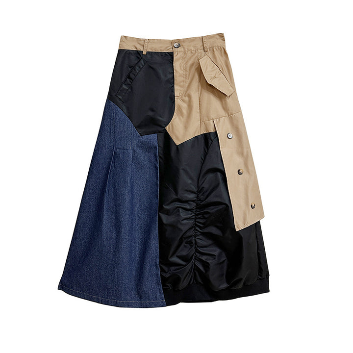 Wash denim patchwork A line skirt