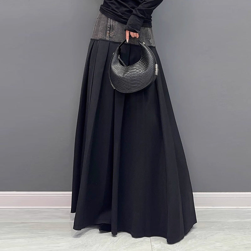 Casual contrast stitching wrinkle skirt