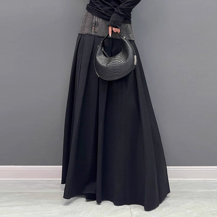 Casual contrast stitching wrinkle skirt