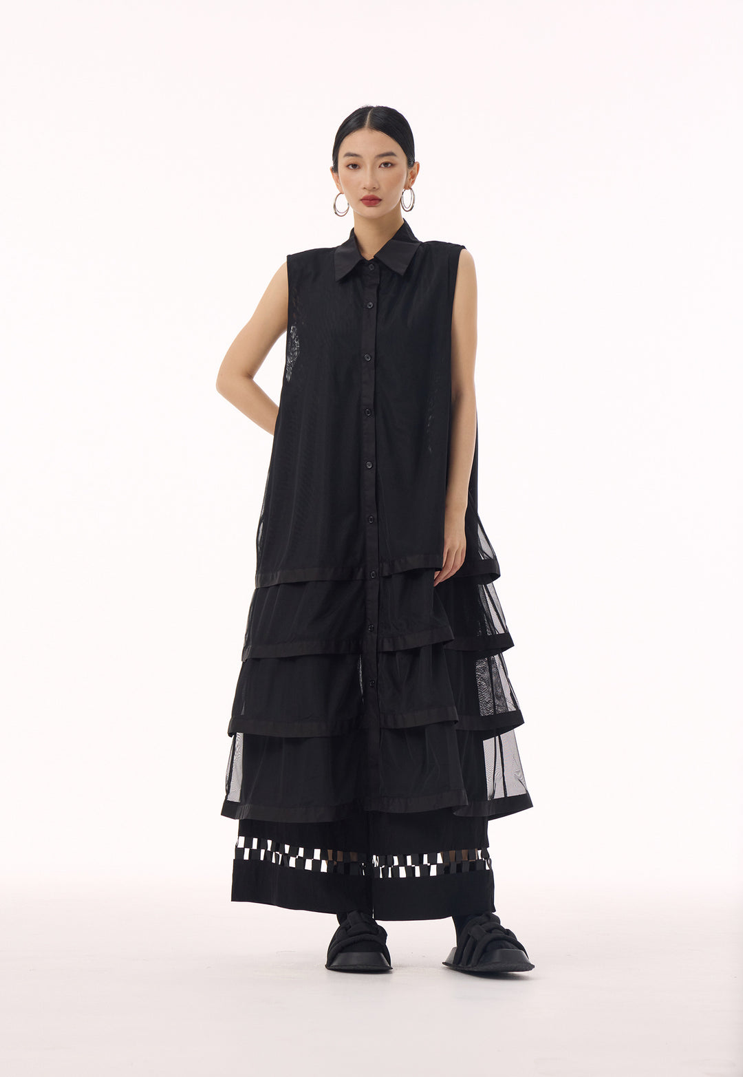 See through tiered vest long dress