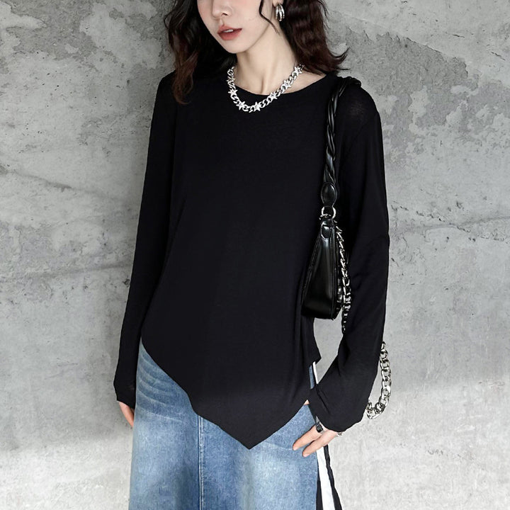 Basic asymmetrical round neck long sleeve t-shirt