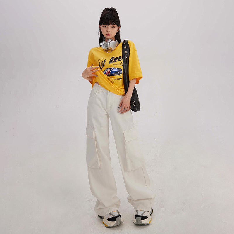 High waist loose wide-leg workwear jeans